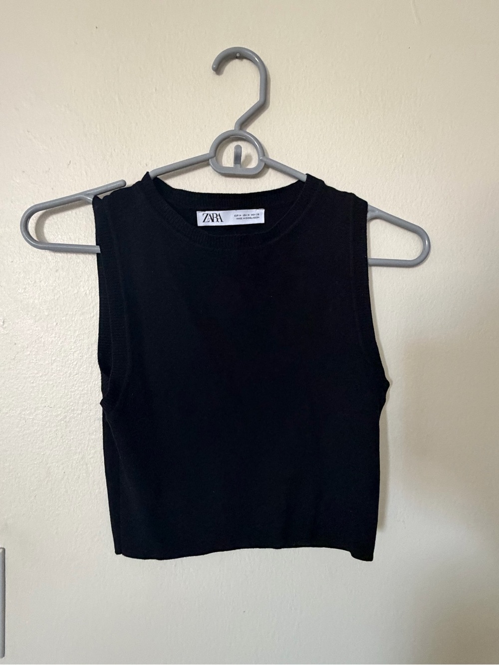 Zara Black Ribbed Crewneck Cropped Tank